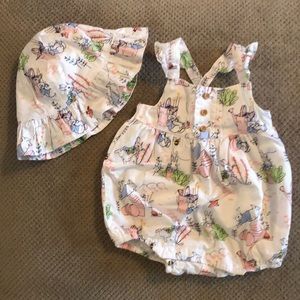 Little girls Easter romper with bonnet